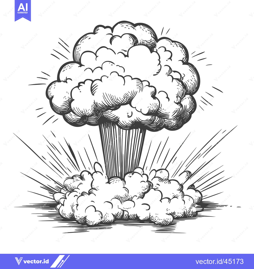 Premium Vector dari Hand-Drawn Illustration of a Large Explosion with Smoke and Rays of Li