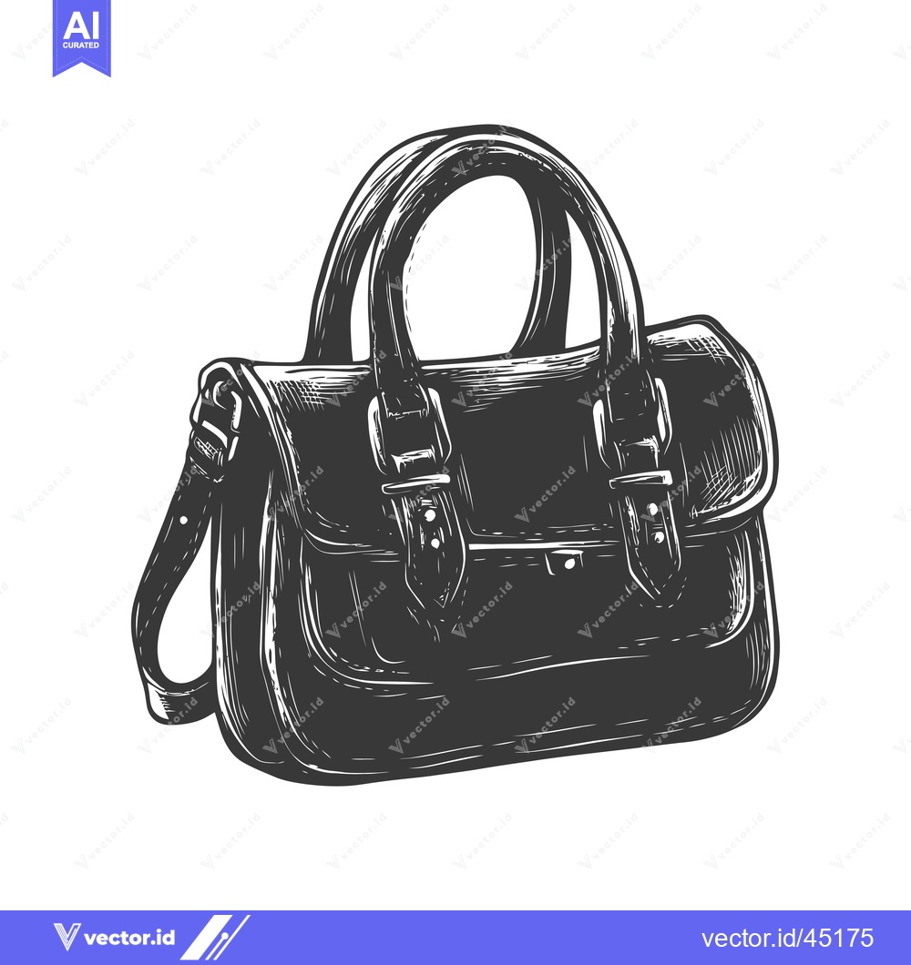 Premium Vector dari Hand-Drawn Illustration of a Leather Handbag with Buckles