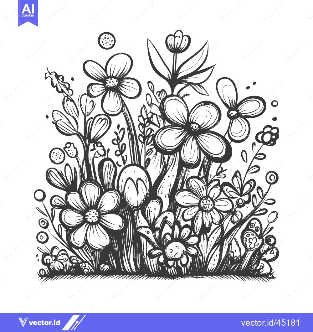 Premium Vector of Hand-drawn Illustration of a Lush Flower Garden