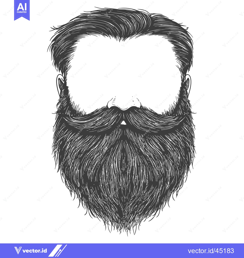 Premium Vector dari Hand-Drawn Illustration of a Man's Face with a Full Beard and Mustache