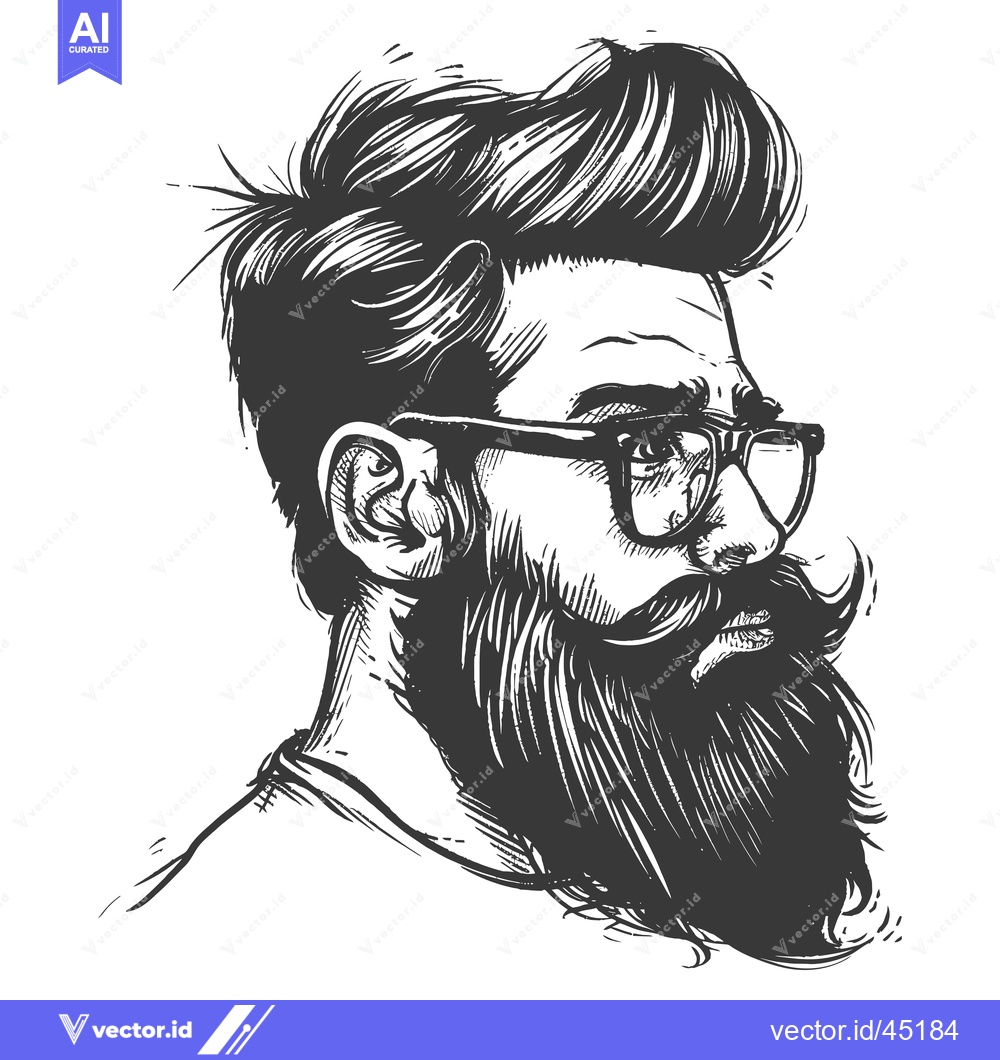 Premium Vector of Hand-Drawn Illustration of a Man with a Beard and Glasses