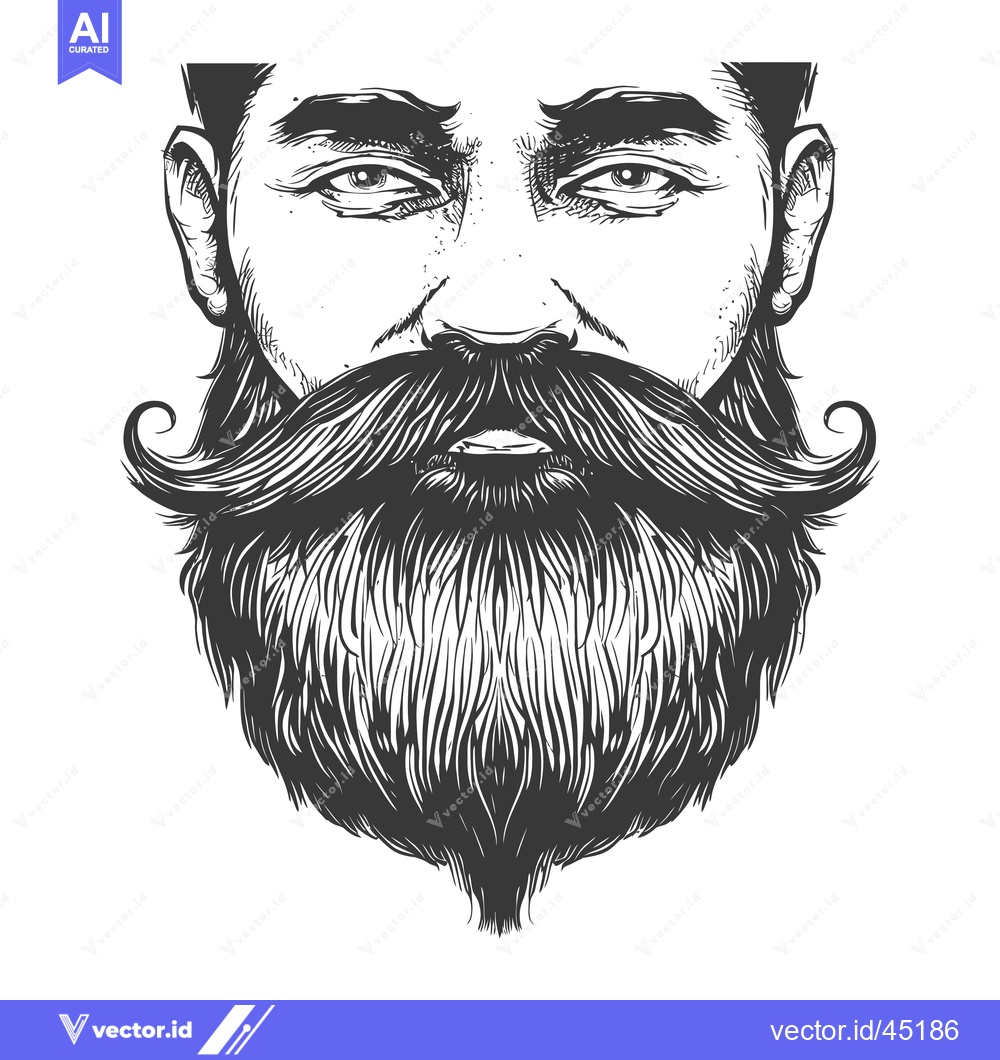 Premium Vector dari Hand-drawn illustration of a man with a large mustache and beard