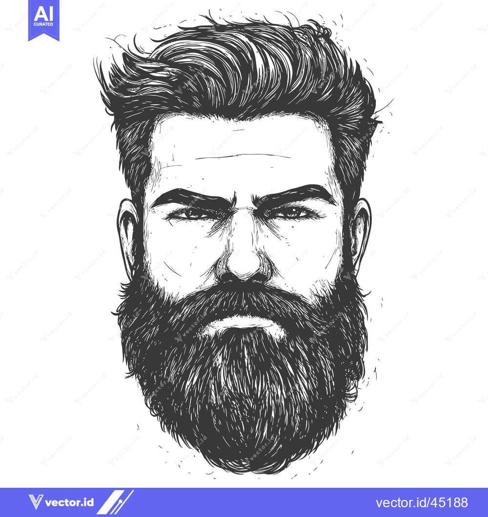 Premium Vector of Hand-Drawn Illustration of a Man with a Thick Beard and Serious Expres