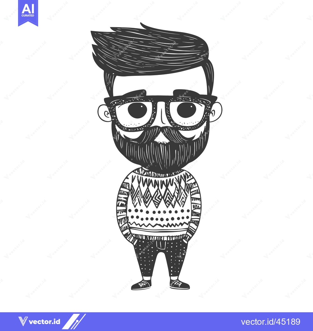 Premium Vector dari Hand-drawn illustration of a man with glasses, a beard, and a patterne
