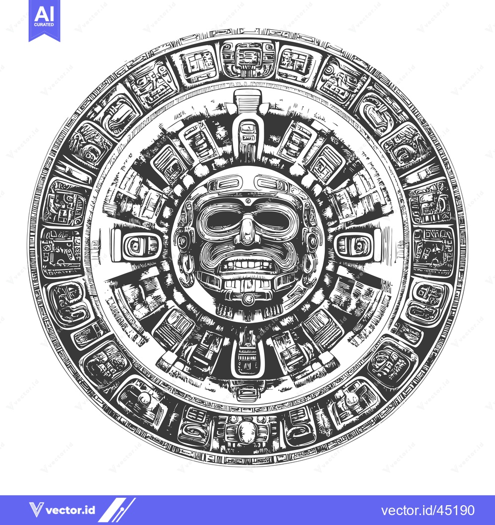 Premium Vector dari Hand-Drawn Illustration of a Mayan Calendar with a Face in the Center