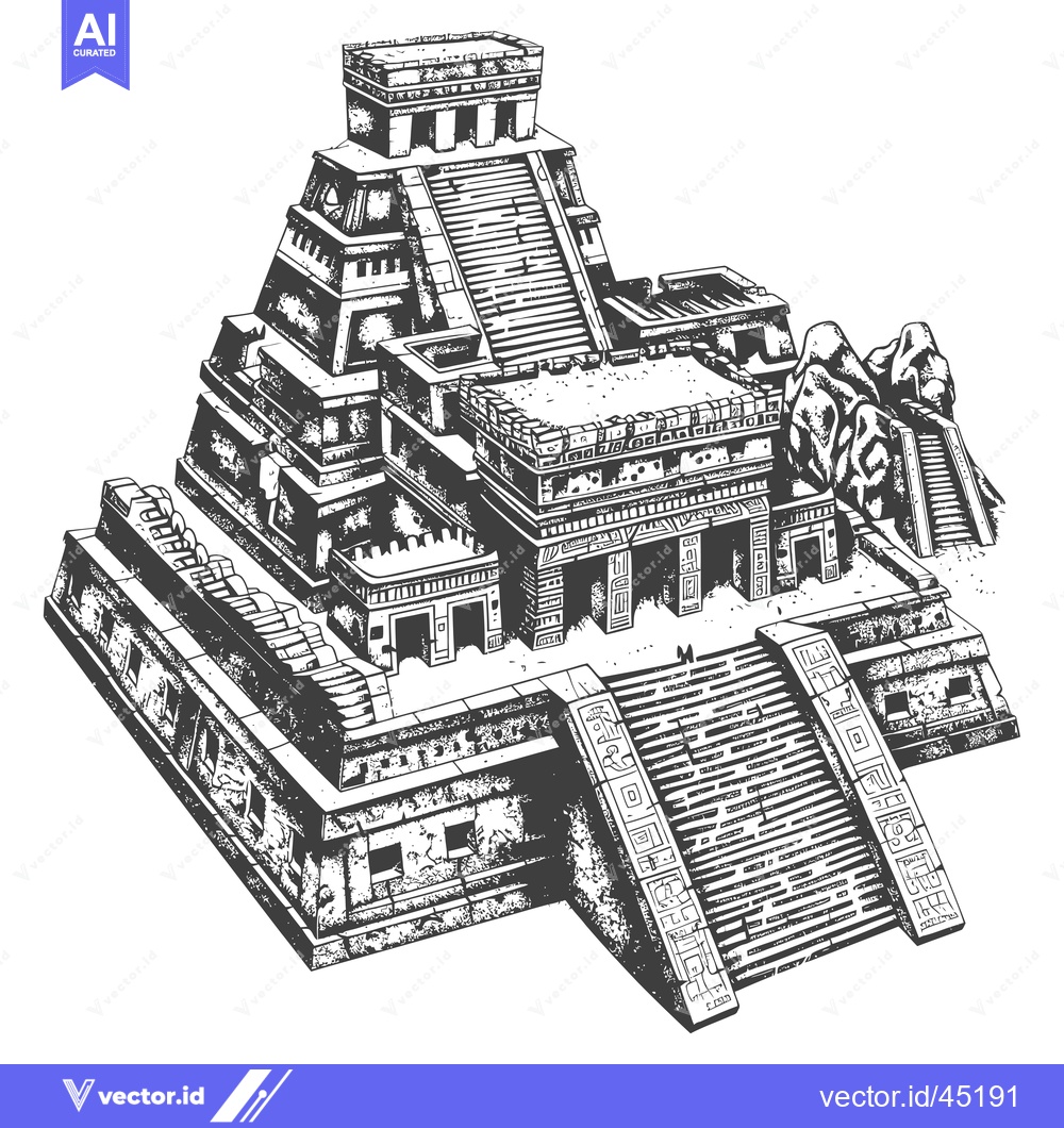 Premium Vector of Hand-drawn Illustration of a Mayan Pyramid Complex