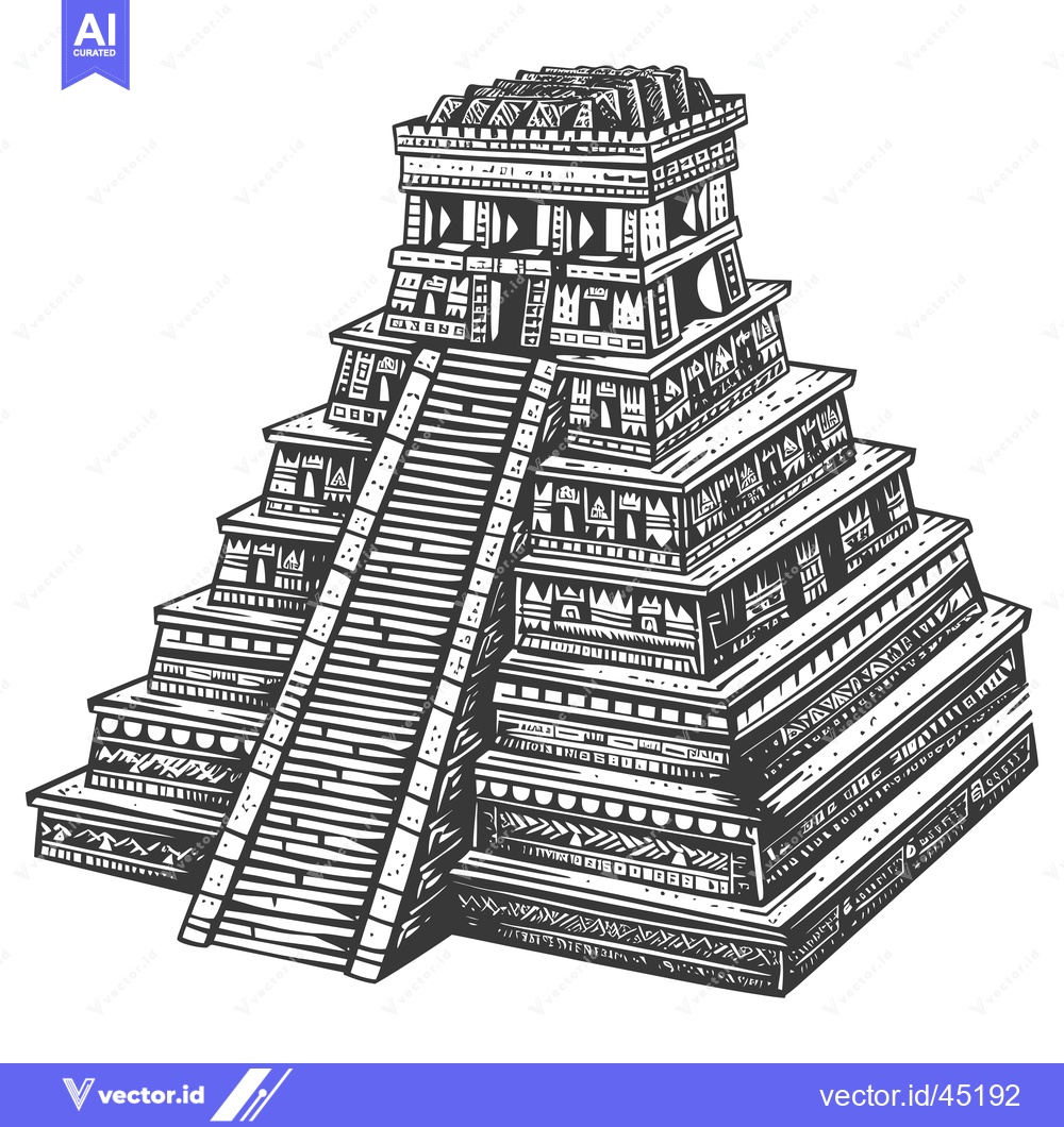 Premium Vector dari Hand-drawn Illustration of a Mayan Pyramid with Steps