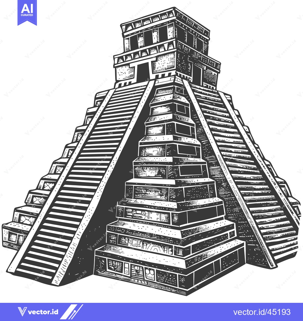 Premium Vector of Hand-Drawn Illustration of a Mayan Pyramid with Steps