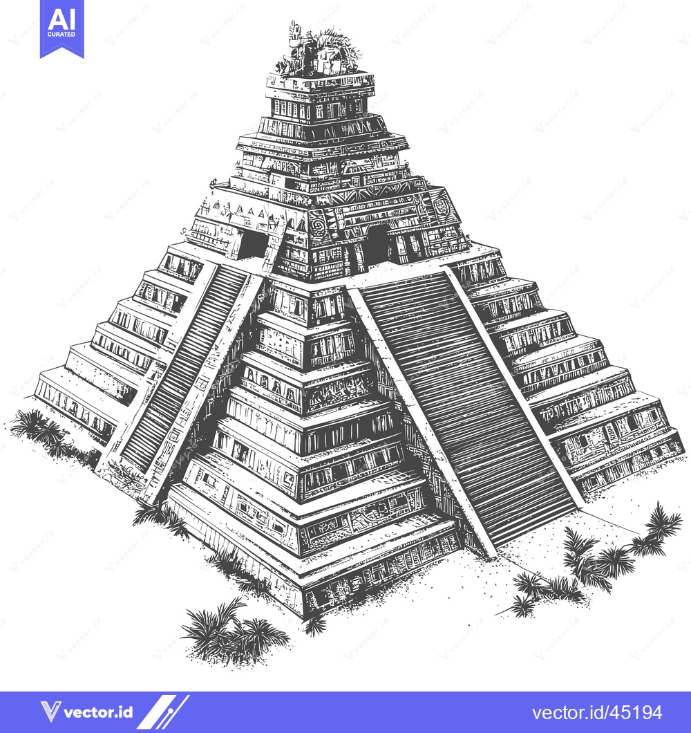 Premium Vector dari Hand-Drawn Illustration of a Mayan Pyramid with Steps and Decoration