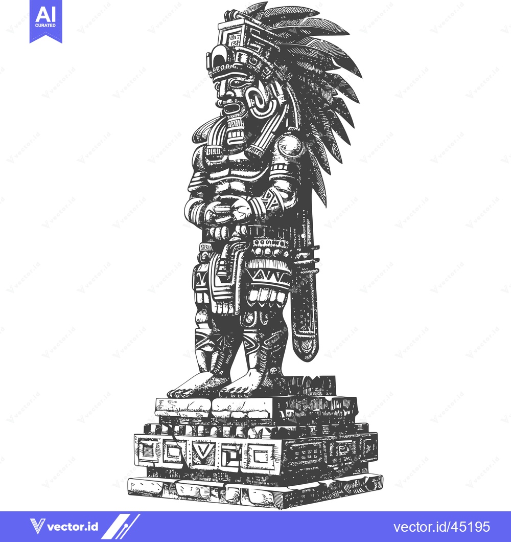 Premium Vector dari Hand-Drawn Illustration of a Mayan Stone Statue with Elaborate Carving