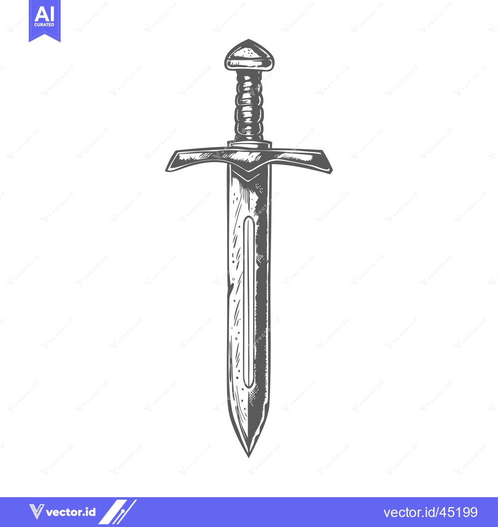 Premium Vector dari Hand-drawn illustration of a medieval sword with a detailed blade and