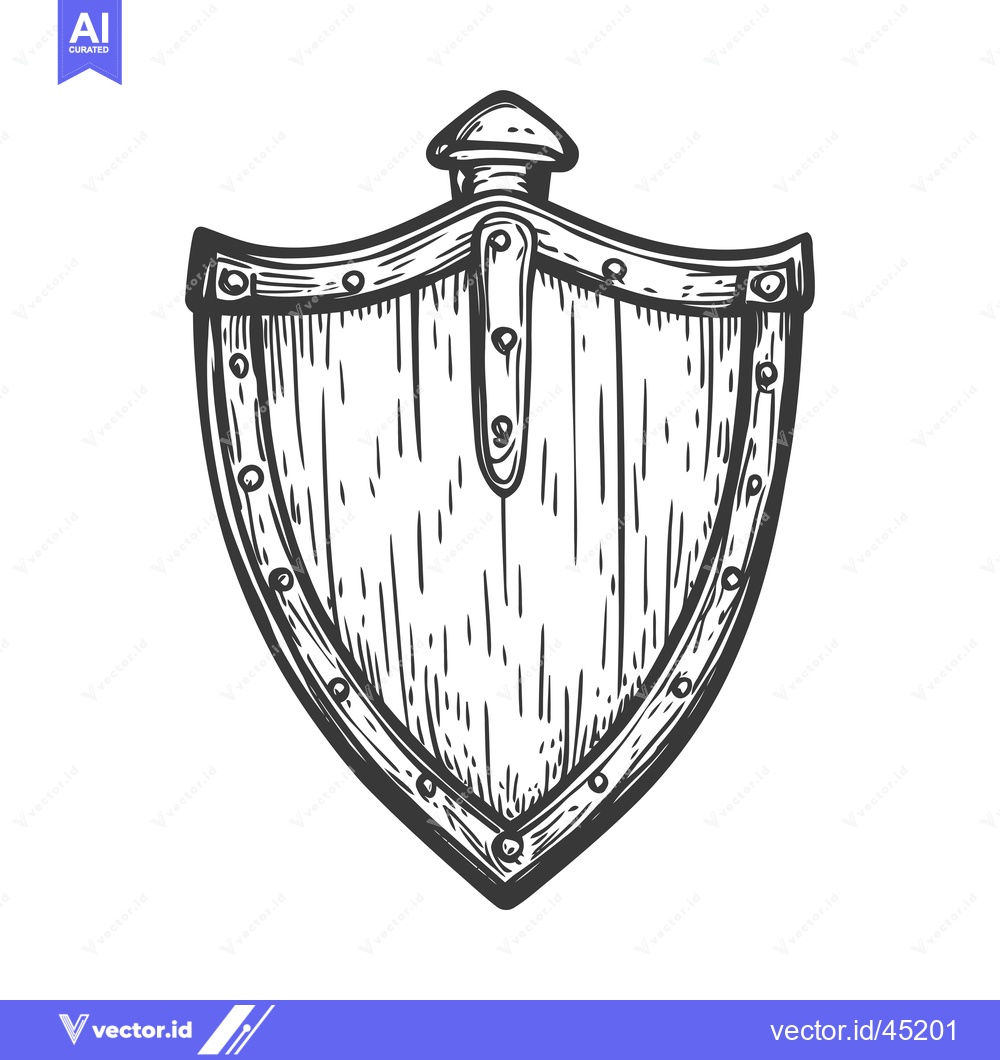 Premium Vector of Hand-Drawn Illustration of a Medieval Wooden Shield with Metal Accents