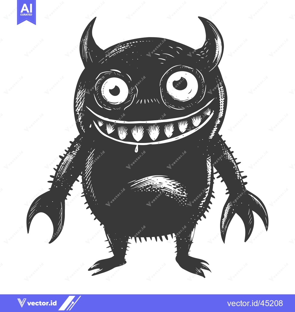 Premium Vector of Hand-drawn illustration of a mischievous cartoon monster with horns an