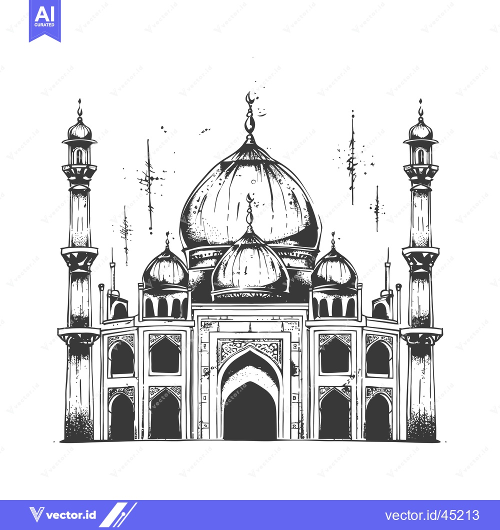 Premium Vector of Hand-drawn Illustration of a Mosque with Two Minarets