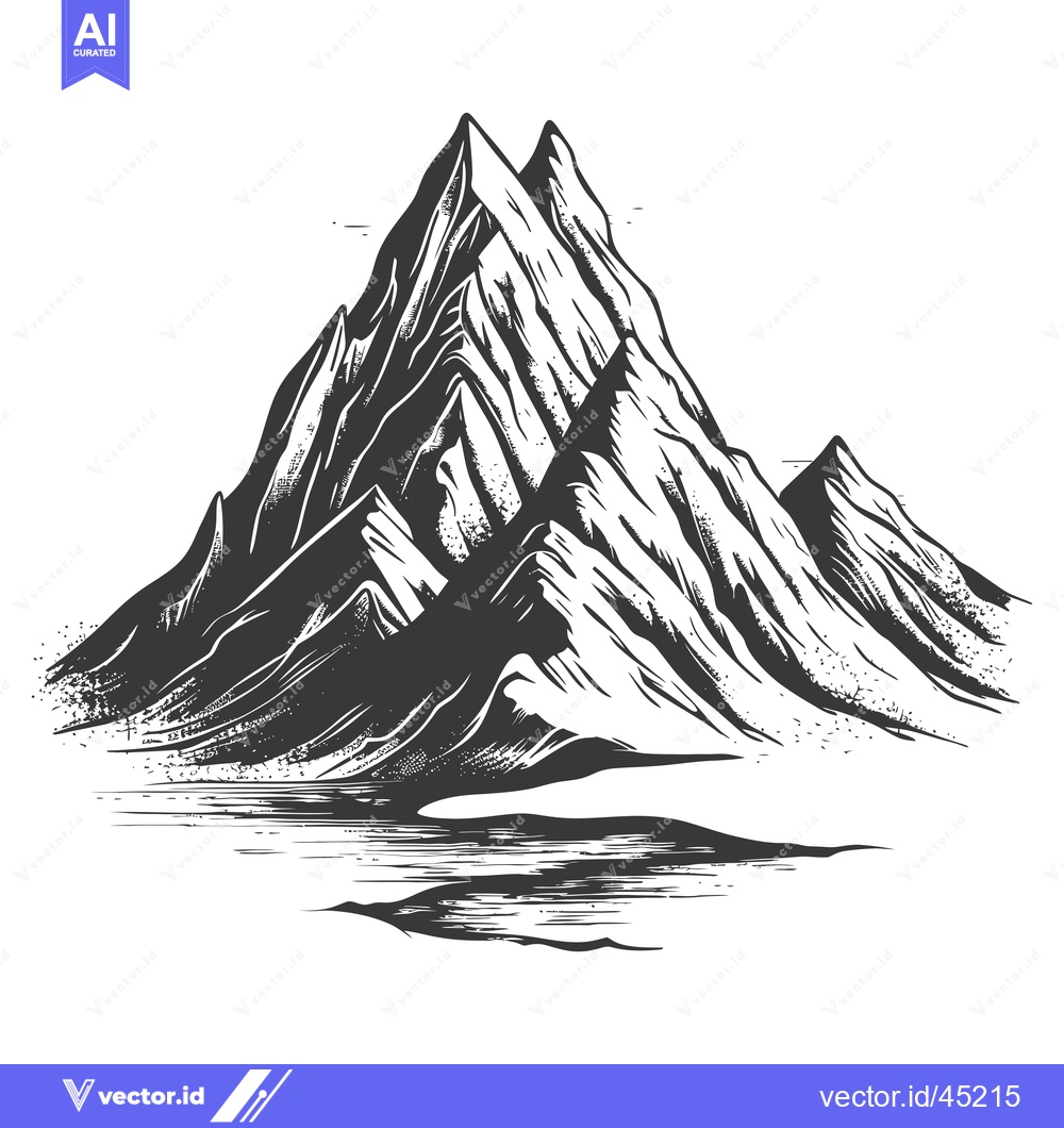 Premium Vector dari Hand-drawn Illustration of a Mountain Range with a Reflected Lake