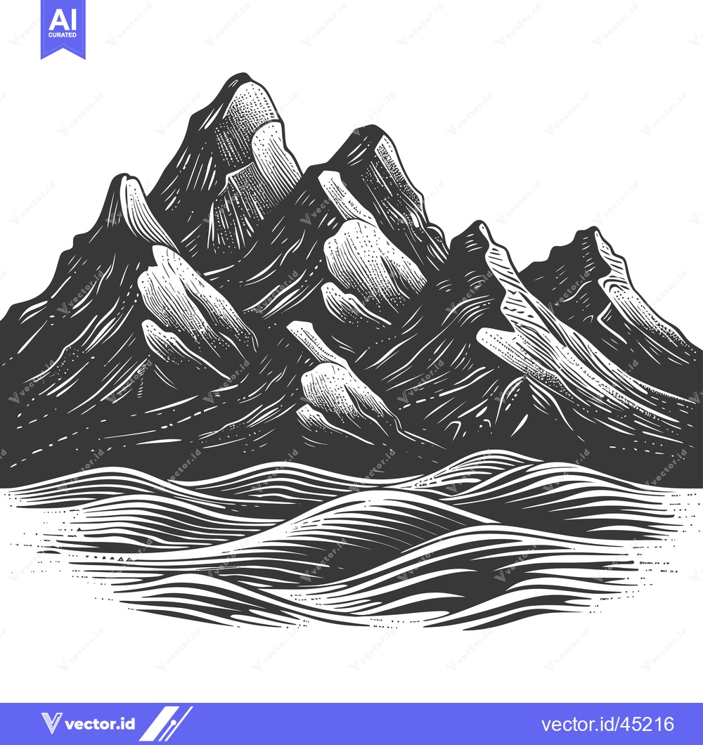 Premium Vector of Hand-drawn illustration of a mountain range with a wavy base