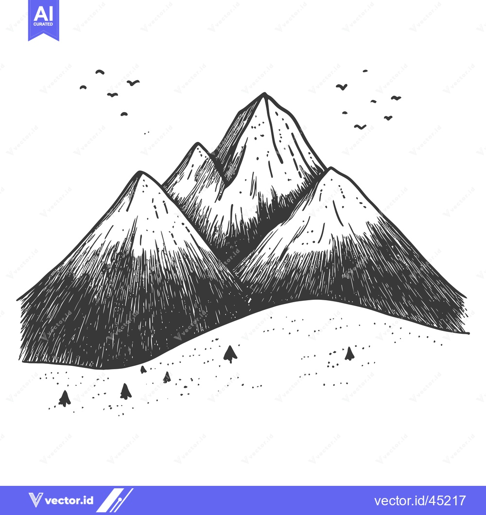 Premium Vector dari Hand-drawn illustration of a mountain range with birds flying overhead