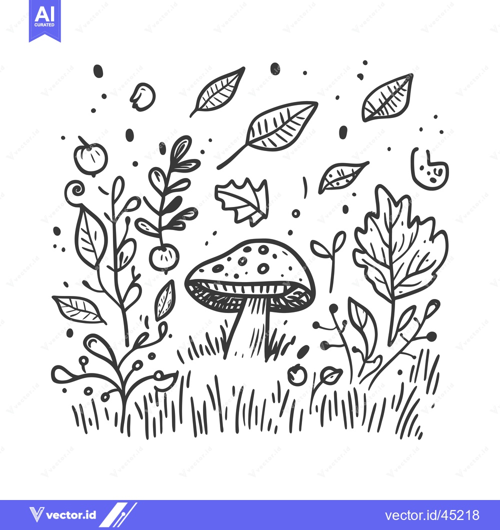 Premium Vector dari Hand-Drawn Illustration of a Mushroom in a Forest Setting