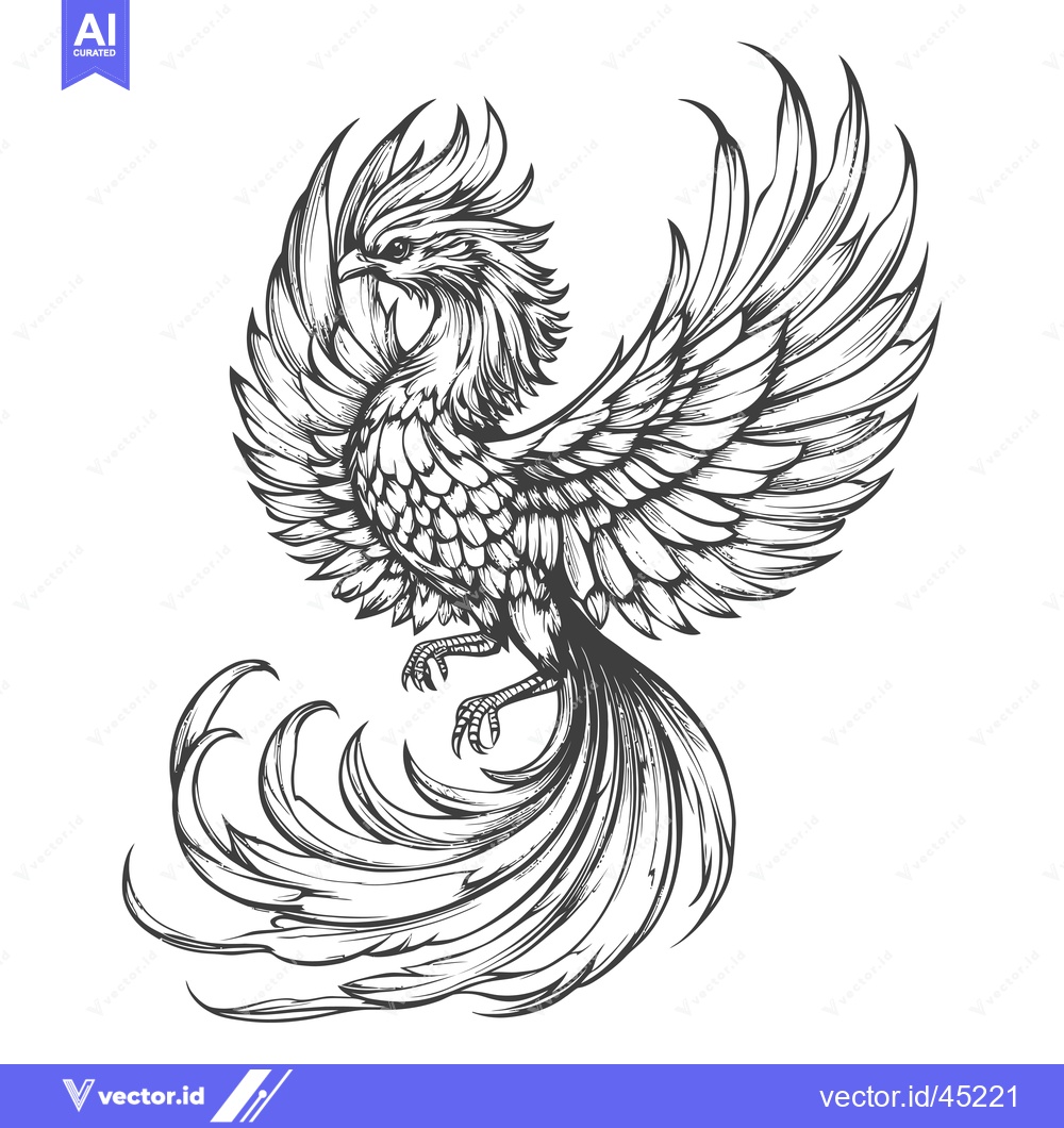 Premium Vector dari Hand-Drawn Illustration of a Mythical Phoenix Bird with Spread Wings a