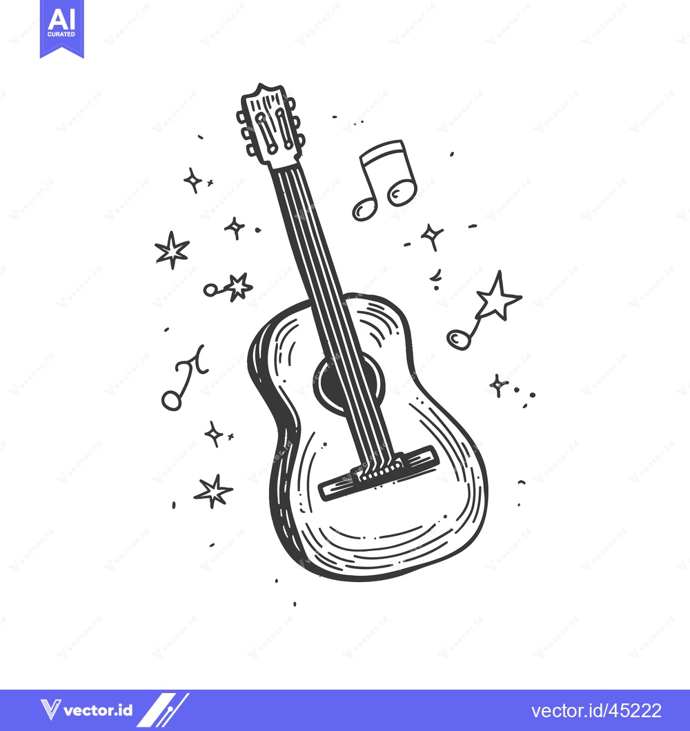 Premium Vector of Hand-drawn illustration of an acoustic guitar with musical notes and s