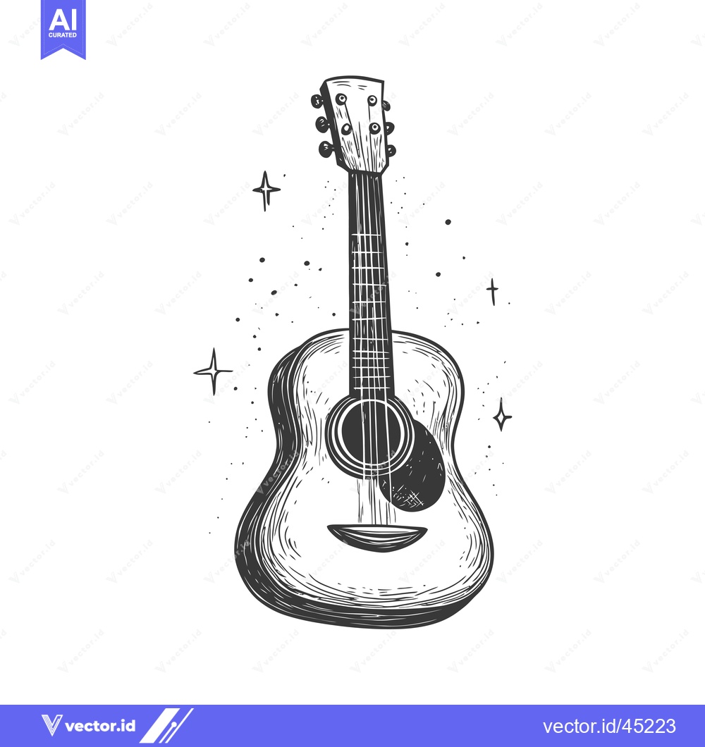 Premium Vector dari Hand-drawn illustration of an acoustic guitar with stars