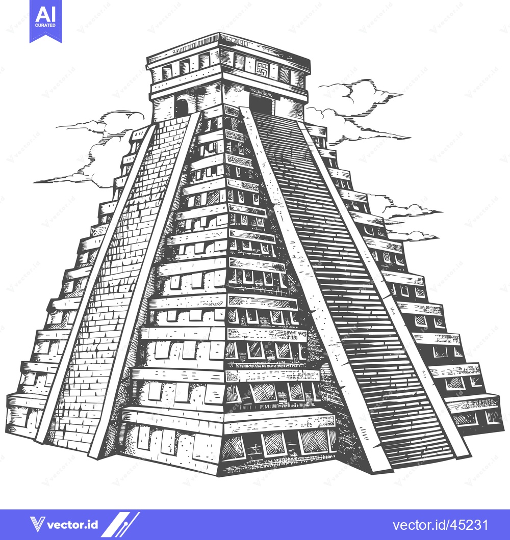 Premium Vector of Hand-drawn Illustration of an Ancient Mayan Pyramid with Stairway