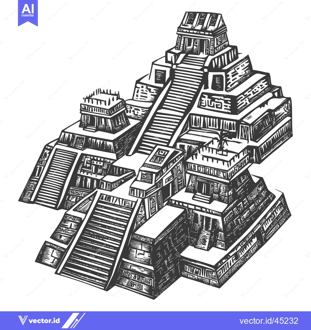 Premium Vector of Hand-Drawn Illustration of an Ancient Mayan Temple Complex