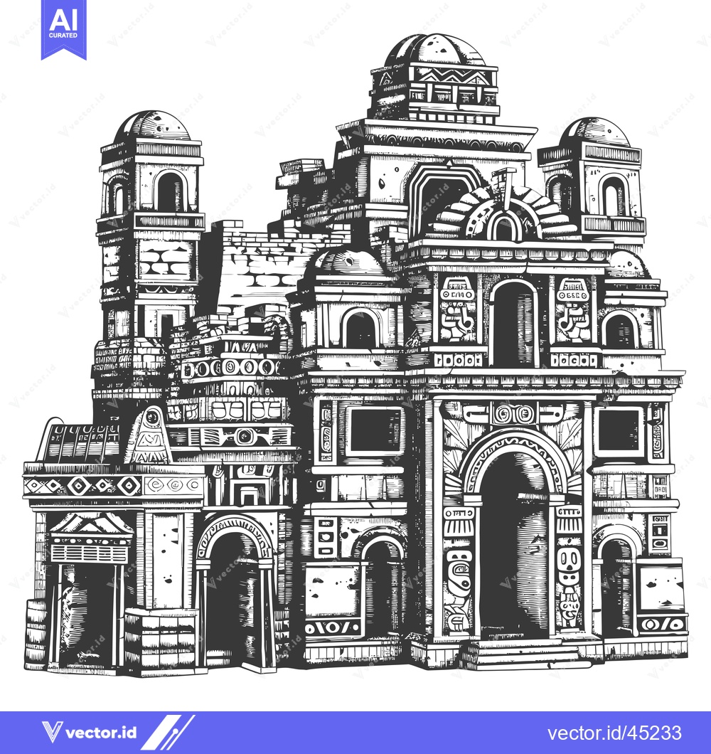 Premium Vector of Hand-Drawn Illustration of an Ancient Mayan Temple Complex