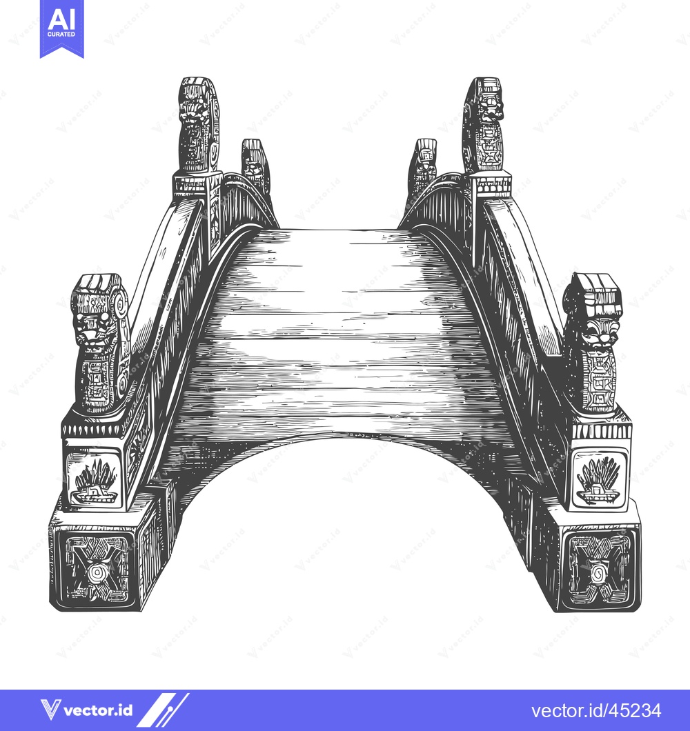 Premium Vector dari Hand-drawn illustration of an ancient stone bridge with decorative car
