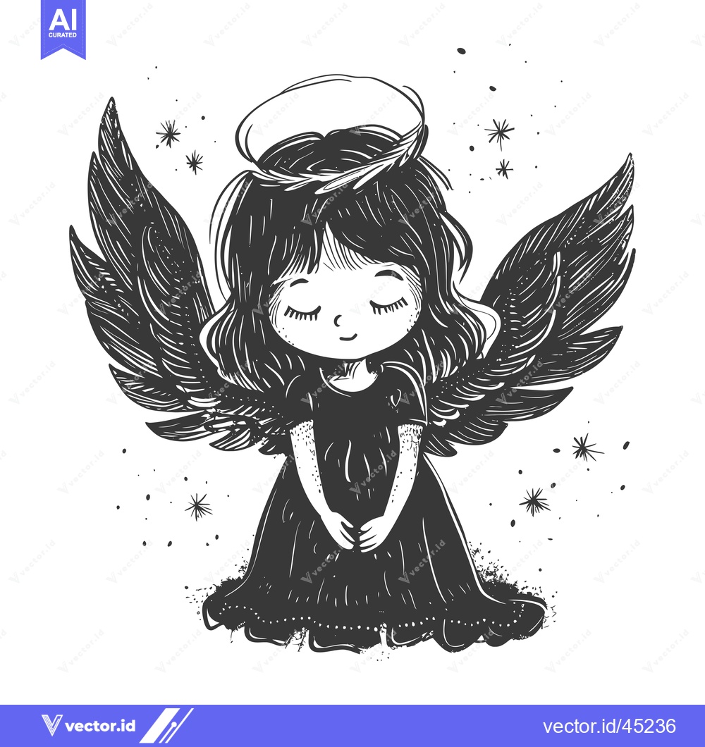Premium Vector dari Hand-Drawn Illustration of an Angel with Wings and a Halo