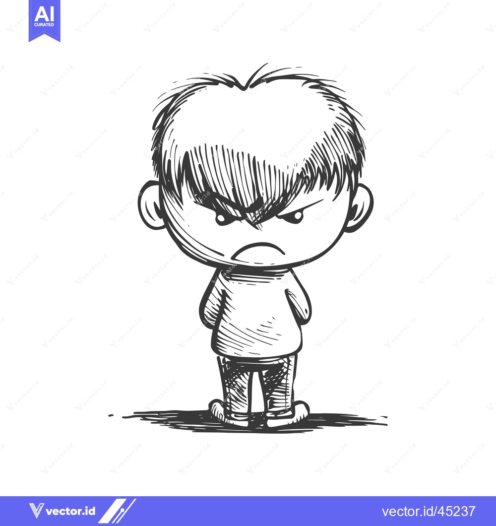 Premium Vector of Hand-drawn Illustration of an Angry Boy with Frowning Face