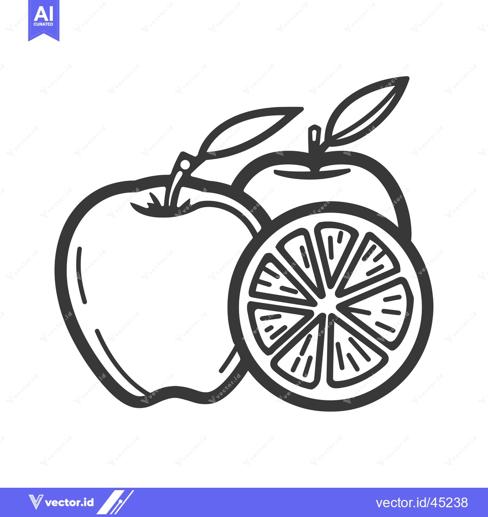 Premium Vector of Hand-Drawn Illustration of an Apple and a Slice of Orange