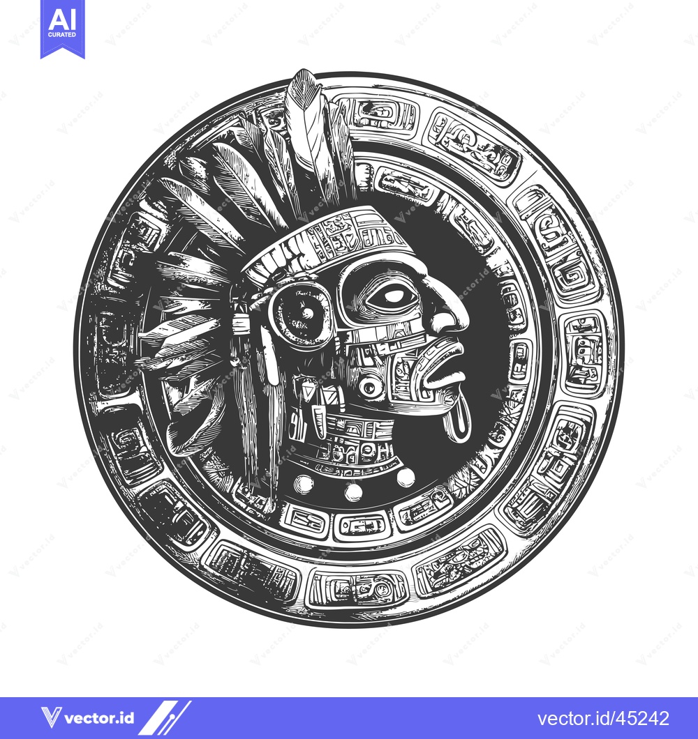 Premium Vector dari Hand-drawn Illustration of an Aztec Warrior Head in a Circular Frame w