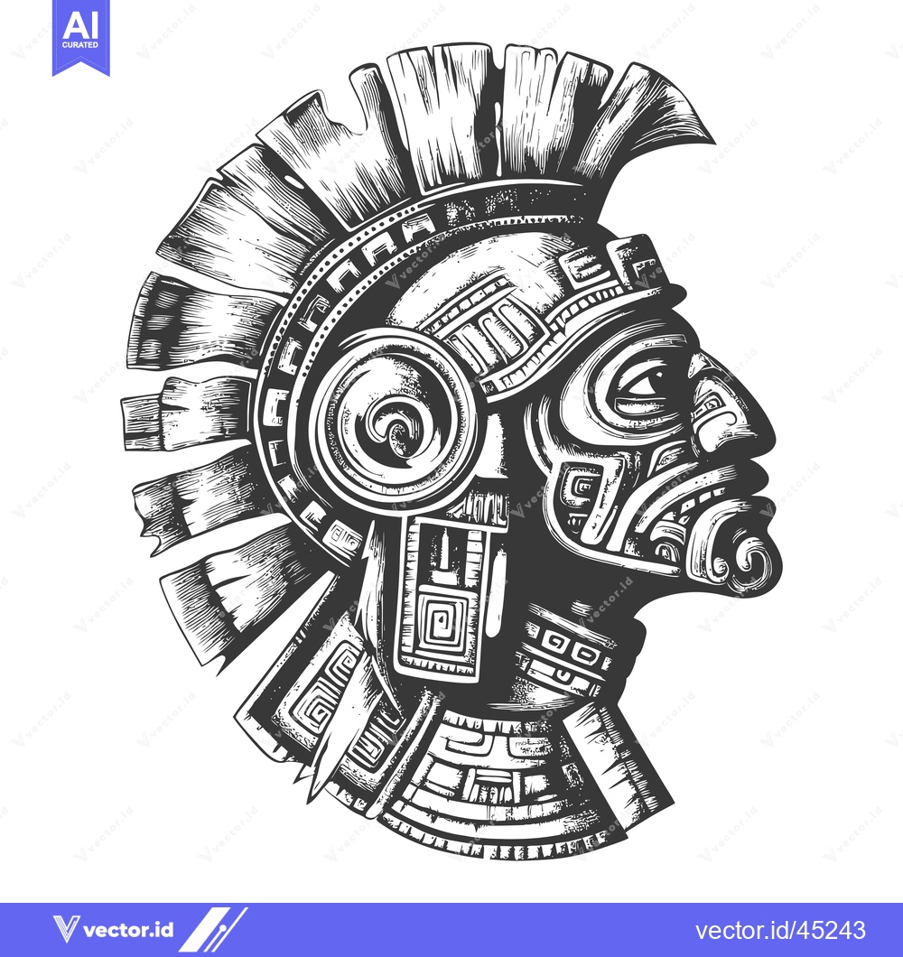 Premium Vector of Hand-Drawn Illustration of an Aztec Warrior in Profile Wearing a Elabo