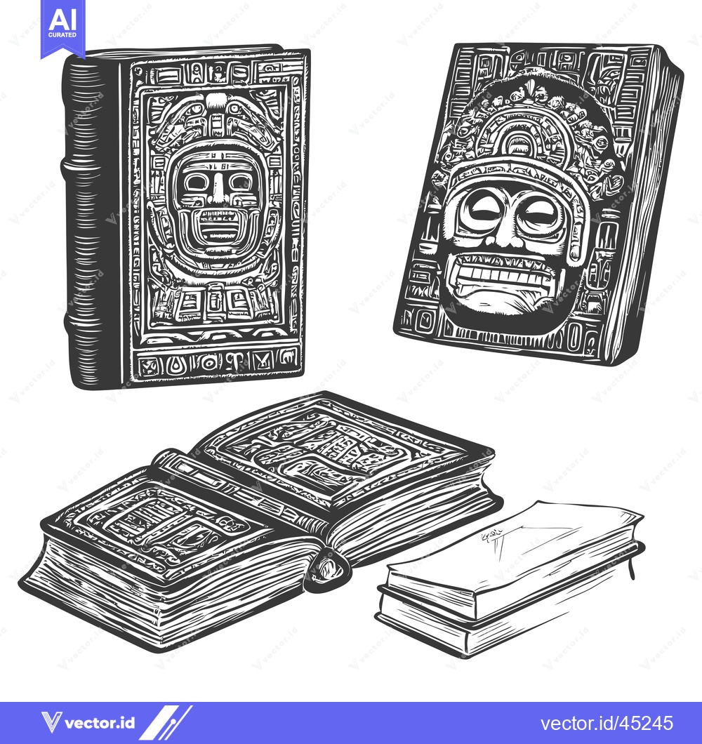 Premium Vector dari Hand-Drawn Illustration of Ancient Mayan Books with Intricate Designs