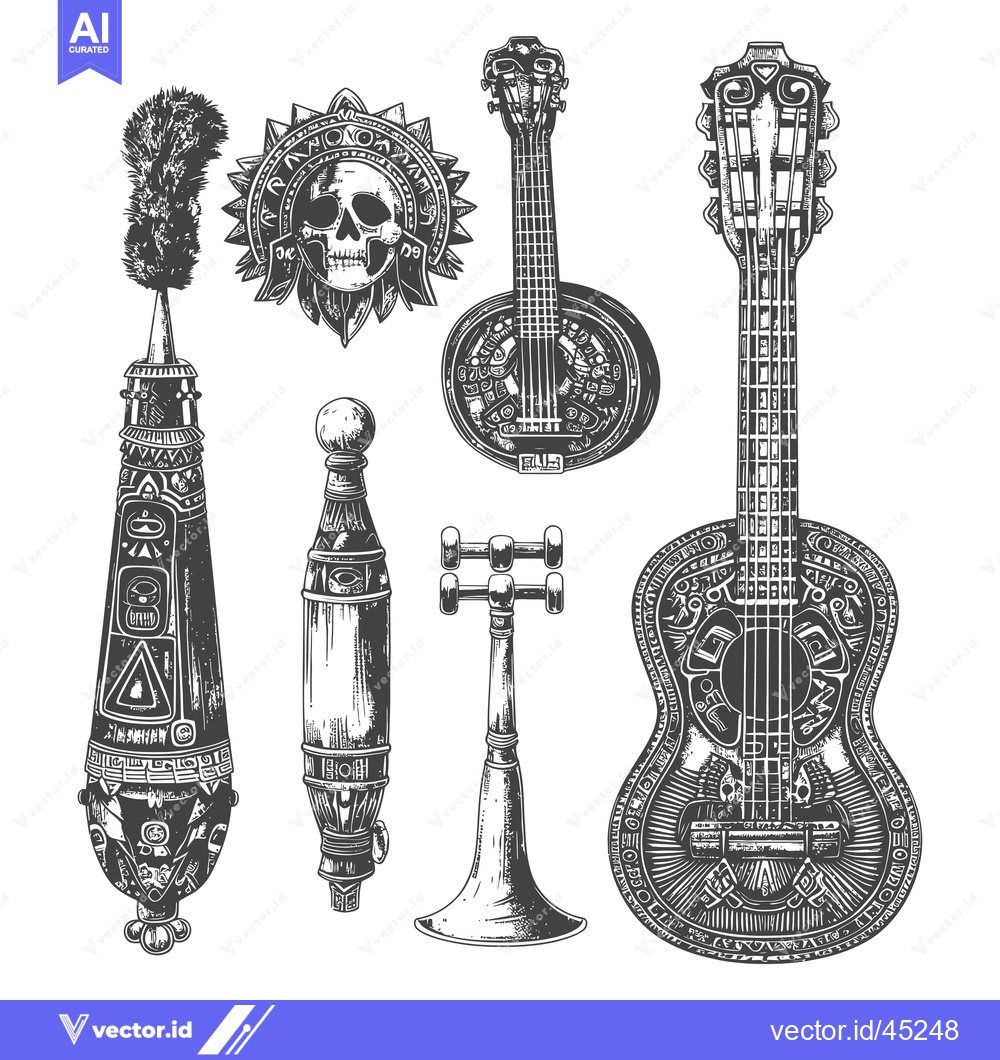 Premium Vector of Hand-Drawn Illustration of Ancient Musical Instruments and Skull Symbo