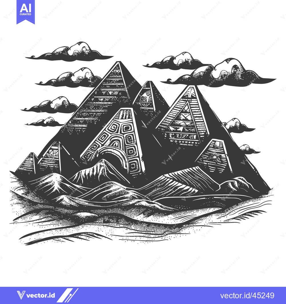 Premium Vector dari Hand-Drawn Illustration of Ancient Pyramids in a Desert Landscape