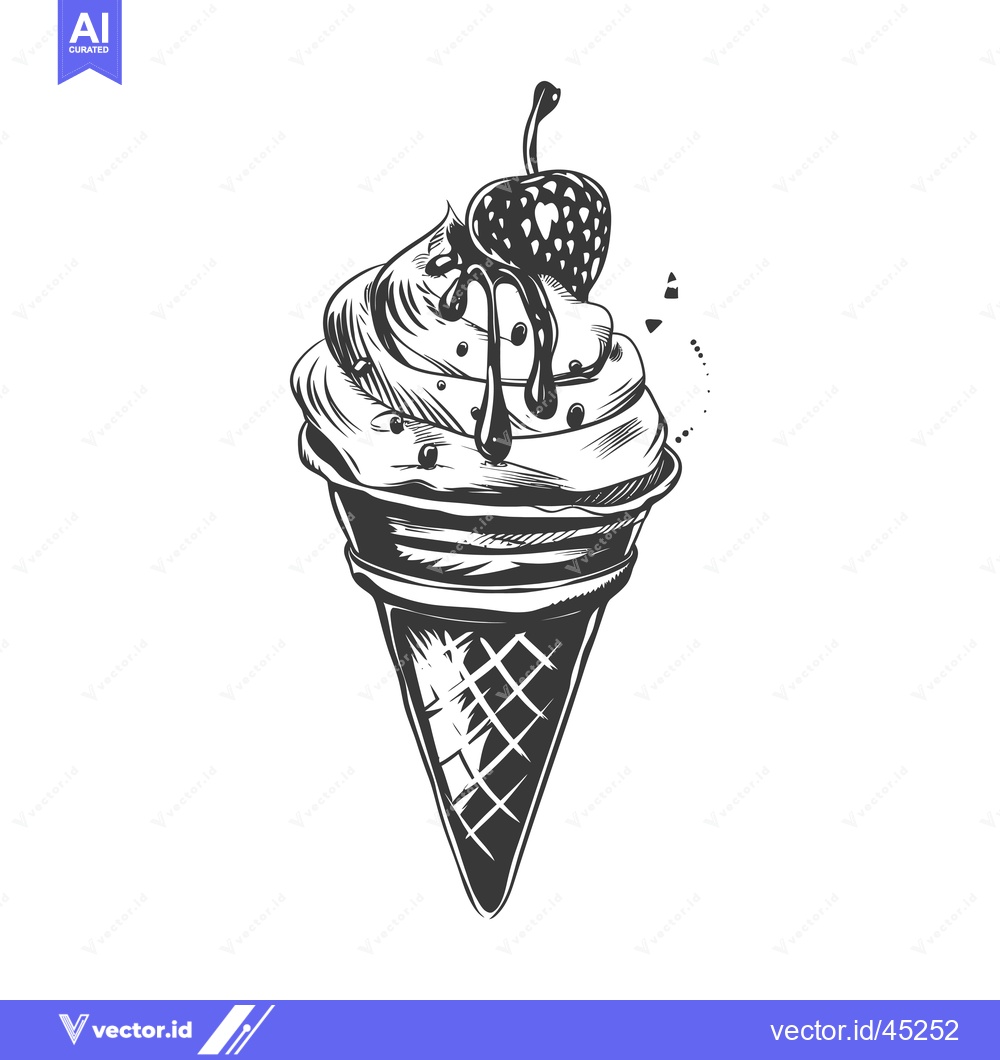 Premium Vector dari Hand-Drawn Illustration of an Ice Cream Cone with Strawberry and Drizz