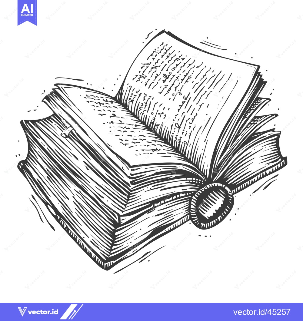 Premium Vector dari Hand-drawn Illustration of an Open Book with Detailed Pages