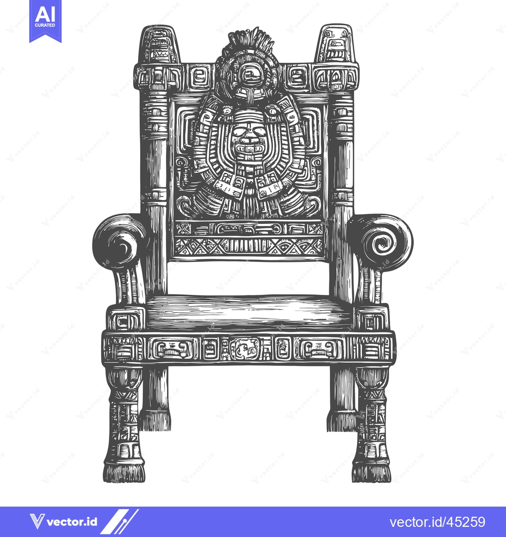 Premium Vector of Hand-drawn Illustration of an Ornate Mayan Throne with a Carved Face