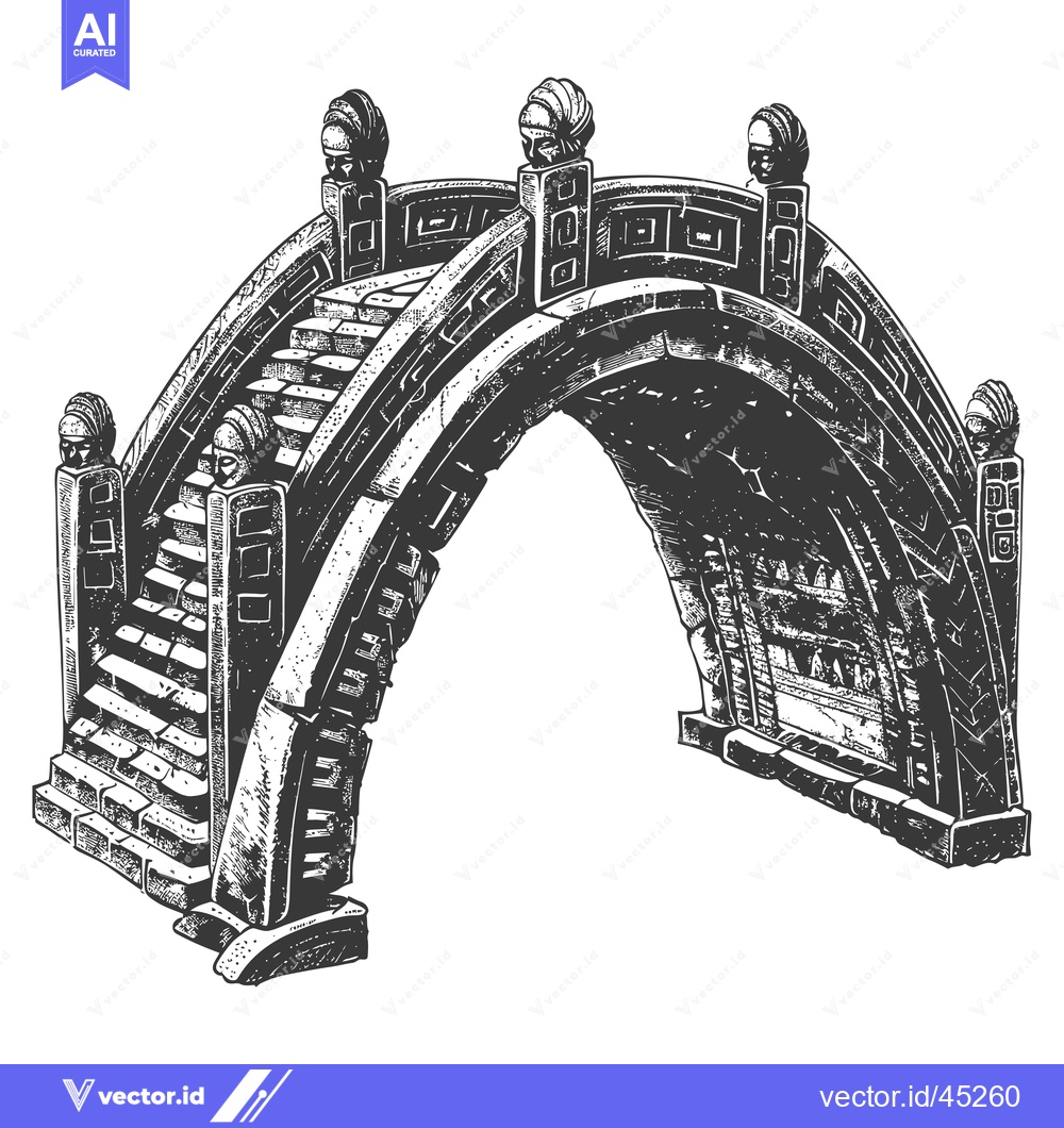 Premium Vector of Hand-Drawn Illustration of an Ornate Stone Bridge with Statues