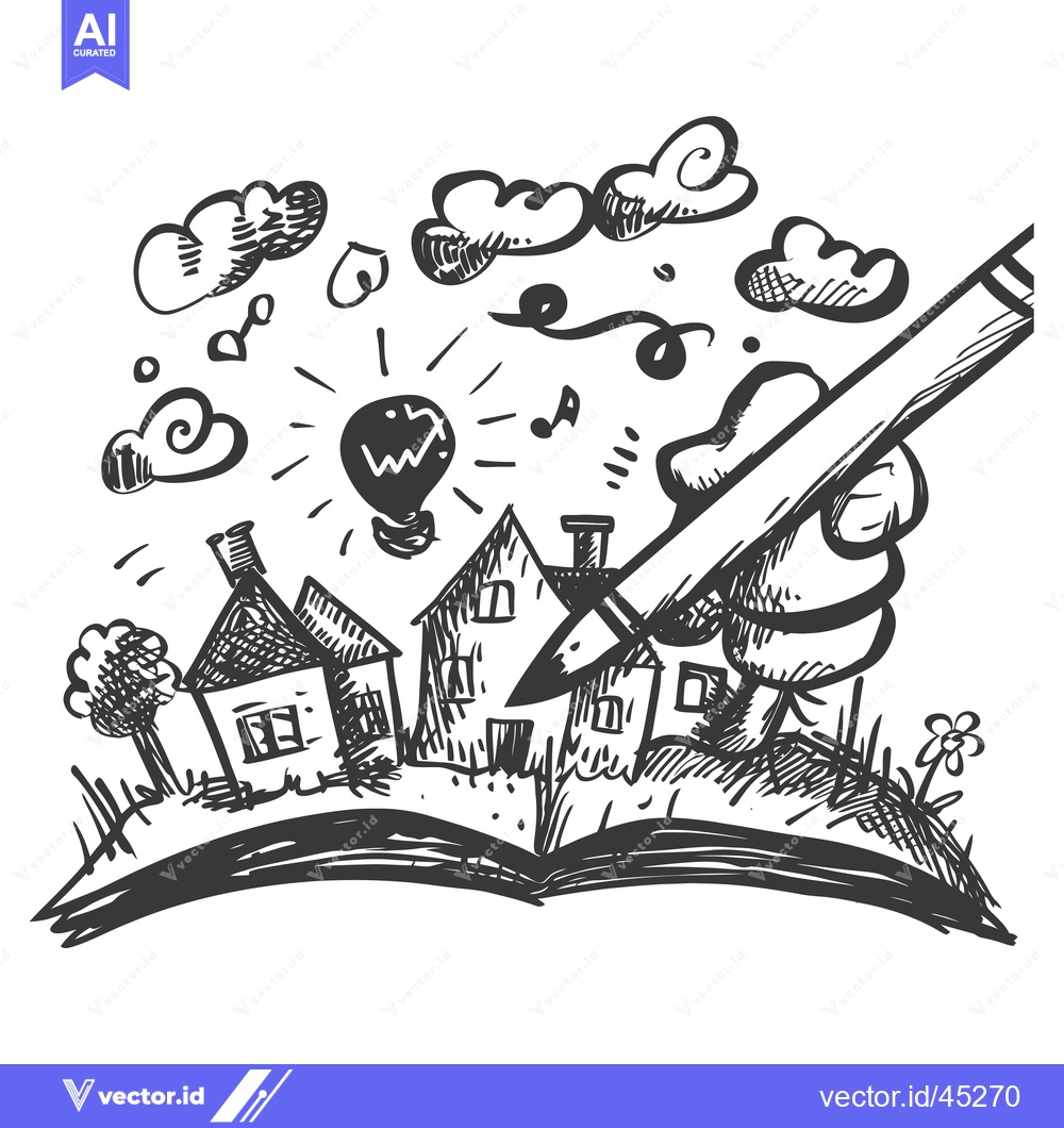 Premium Vector dari Hand-Drawn Illustration of a Pen Writing a Story About a Small Town
