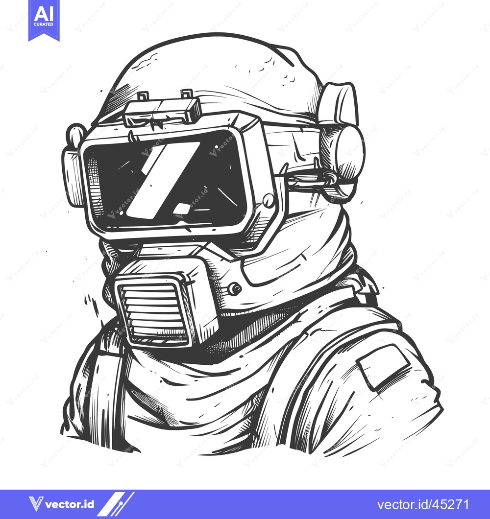 Premium Vector of Hand-Drawn Illustration of a Person Wearing a Futuristic Helmet and Ga