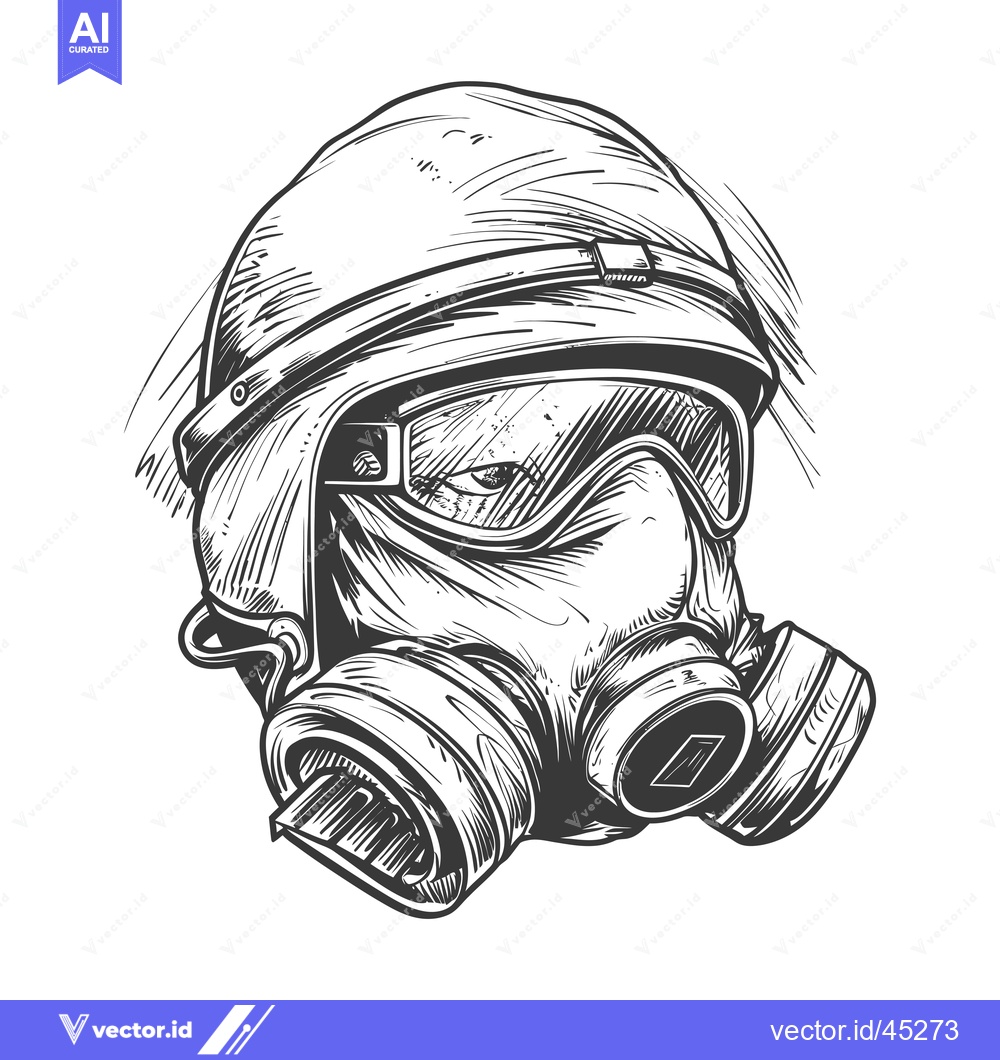 Premium Vector dari Hand-drawn Illustration of a Person Wearing a Gas Mask and Helmet