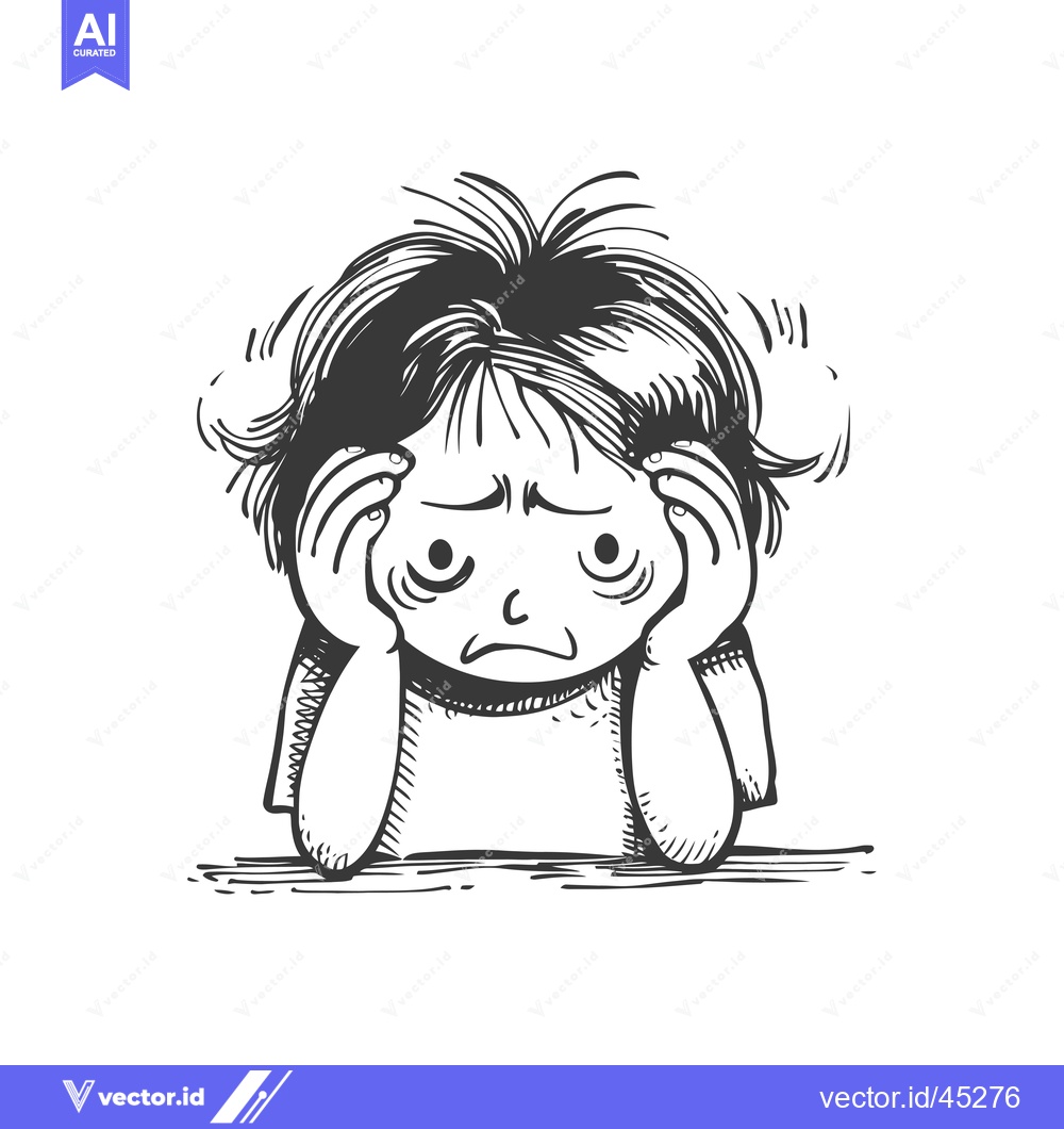 Premium Vector of Hand-drawn Illustration of a Person with a Tired and Worried Expressio