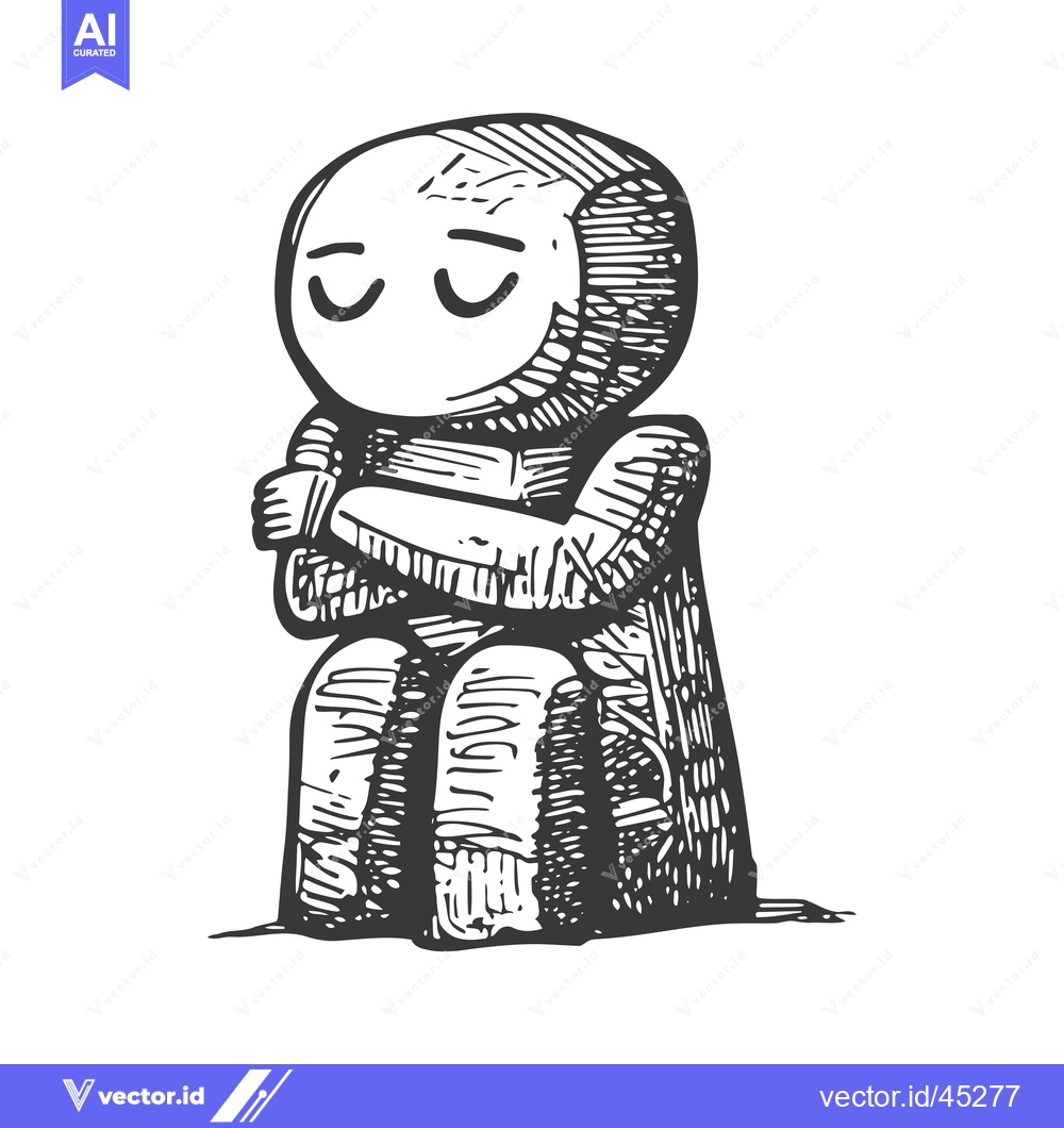 Premium Vector dari Hand-drawn Illustration of a Person with Closed Eyes Sitting with Arms