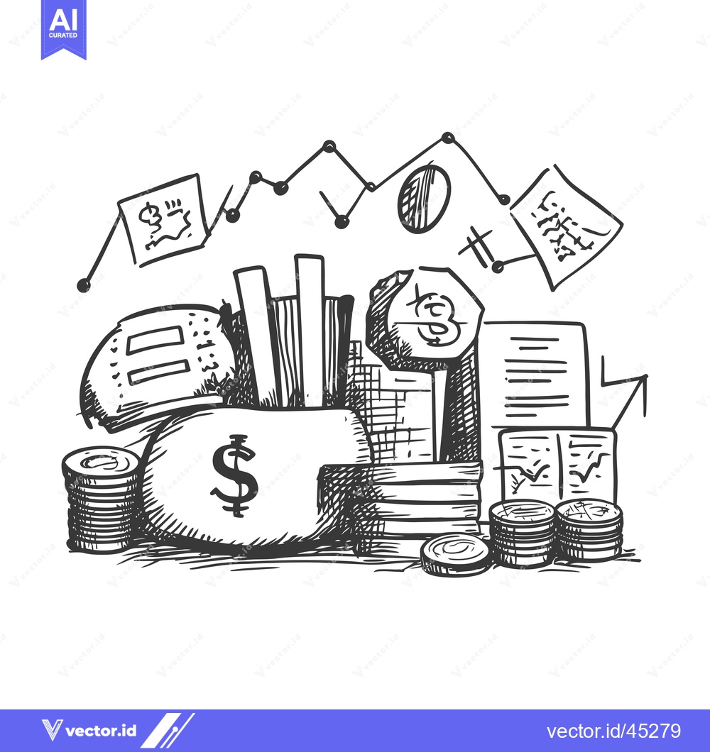 Premium Vector dari Hand-drawn illustration of a piggy bank with financial growth elements