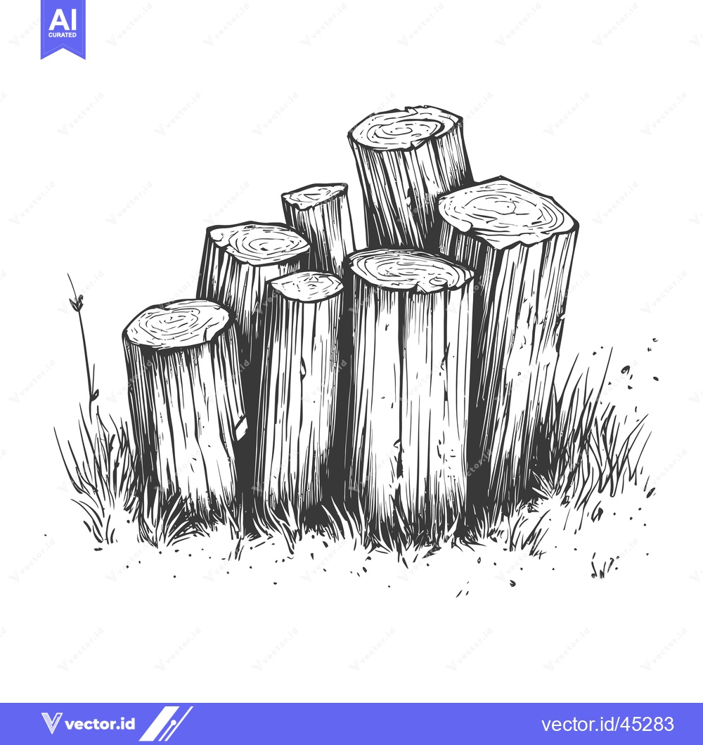 Premium Vector dari Hand-drawn illustration of a pile of wooden logs in grass