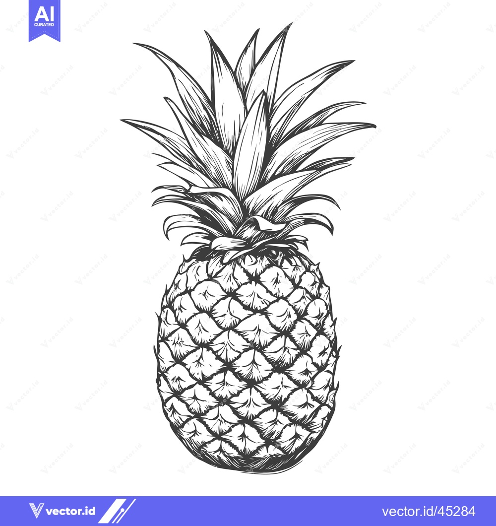Premium Vector of Hand-drawn illustration of a pineapple with detailed leaves and textur