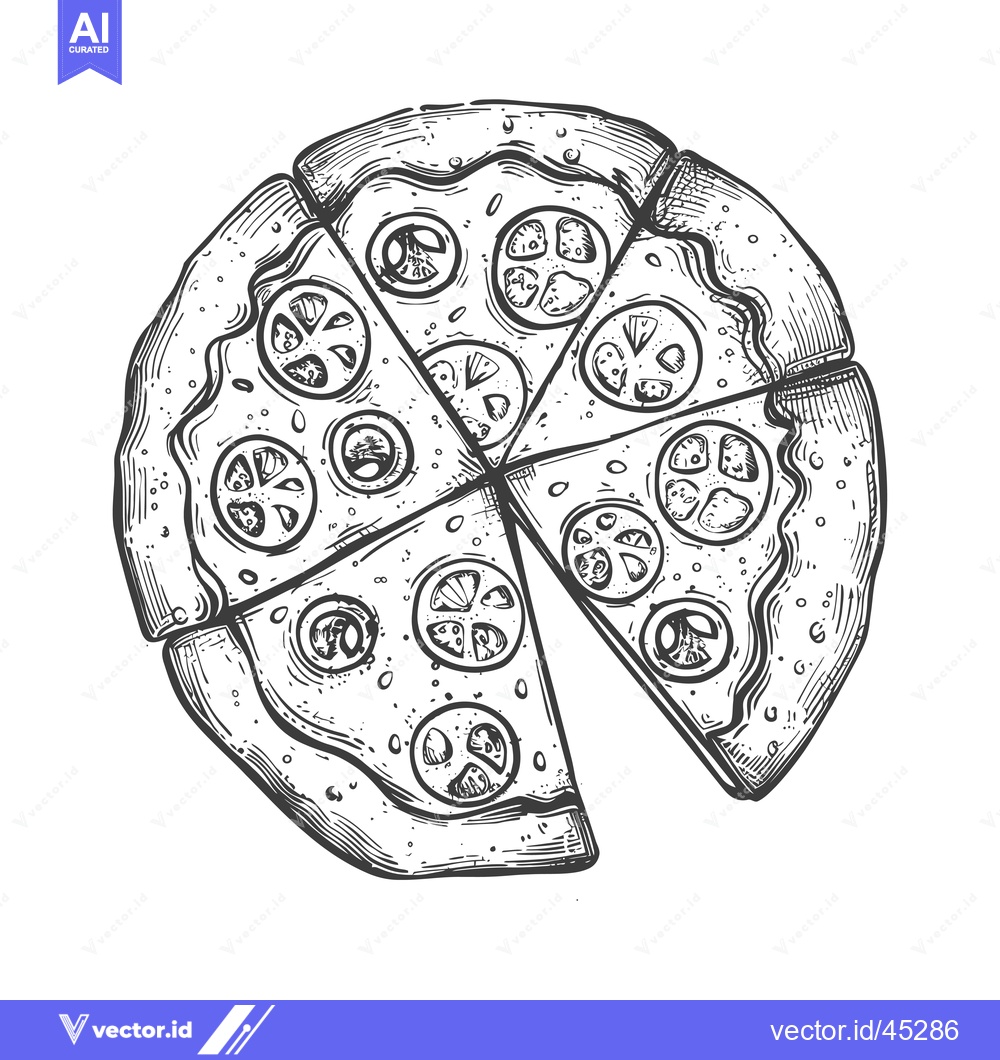 Premium Vector dari Hand-drawn Illustration of a Pizza Cut into Six Slices with Tomato Top